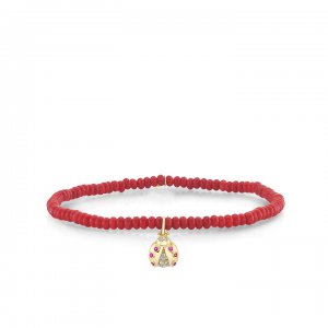 Gold & Diamond Small Ladybug on Red Bamboo Coral