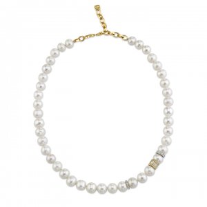 Gold & Diamond Multi Rondelle Pearl Necklace