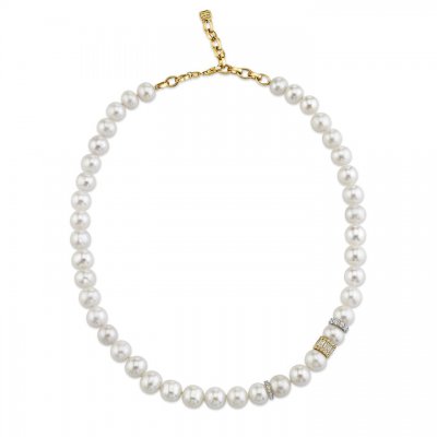 Gold & Diamond Multi Rondelle Pearl Necklace