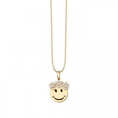 Gold & Diamond Flower Power Happy Face Charm