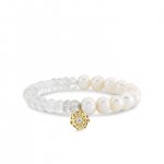 Gold & Diamond Camellia Flower on Pearl & Quartz