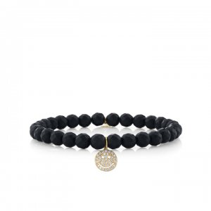 Gold & Pave Diamond Small Happy Face on Matte Black Onyx