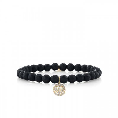 Gold & Pave Diamond Small Happy Face on Matte Black Onyx