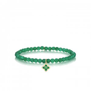 Gold & Emerald Mini Enamel Moroccan Flower on Green Onyx