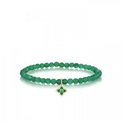 Gold & Emerald Mini Enamel Moroccan Flower on Green Onyx