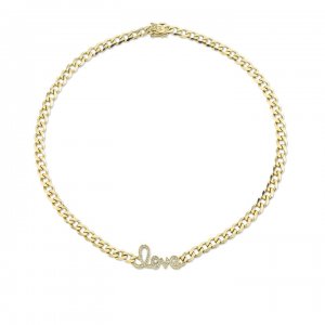 Gold & Diamond Love Script Link Necklace