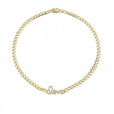 Gold & Diamond Love Script Link Necklace