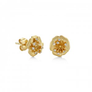 Gold & Diamond Peony Stud