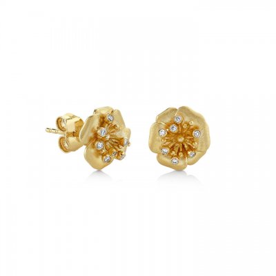 Gold & Diamond Peony Stud