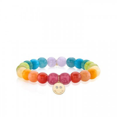 Gold & Diamond Happy Face on Rainbow Jade