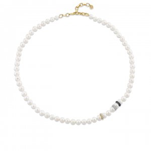 Gold & Diamond Rondelles Freshwater Pearl Necklace