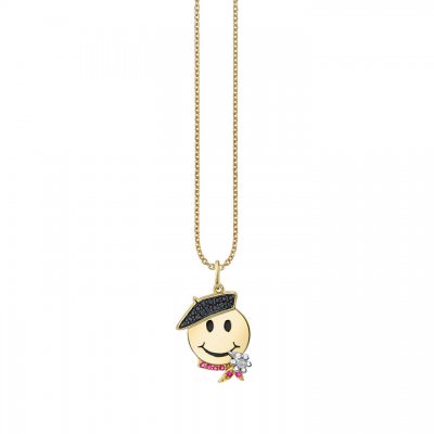 Gold & Diamond French Happy Face Charm