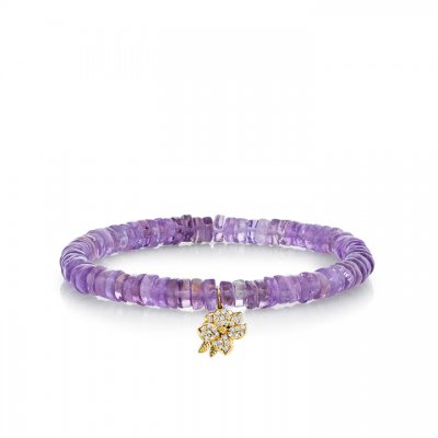 Gold & Diamond Magnolia on Amethyst Heishi