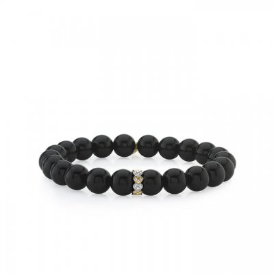 Two-Tone Gold & Diamond Eternity Heart Rondelle on Onyx