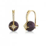 Gold & Diamond Starburst Bordeaux Ruby Earrings