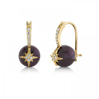 Gold & Diamond Starburst Bordeaux Ruby Earrings