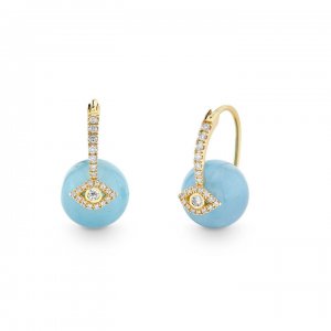 Gold & Diamond Evil Eye Aquamarine Earrings