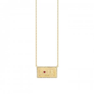 Gold & Diamond I Star TX License Plate Necklace