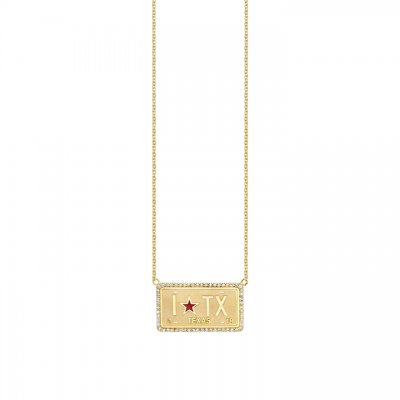 Gold & Diamond I Star TX License Plate Necklace