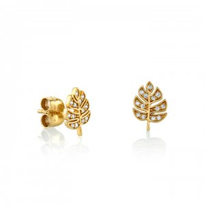 Gold & Diamond Tiny Monstera Leaf Stud