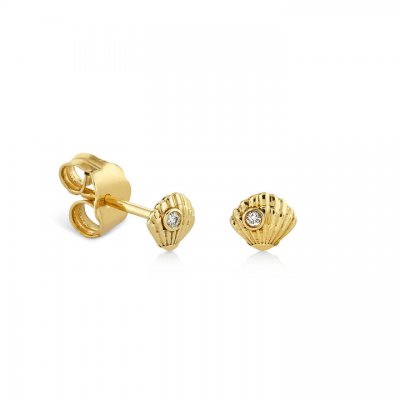 Gold & Diamond Tiny Clam Shell Stud