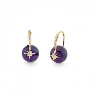 Gold & Diamond Starburst Amethyst Earrings