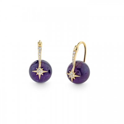 Gold & Diamond Starburst Amethyst Earrings