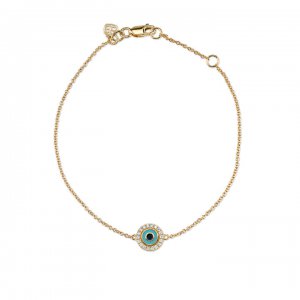 Gold & Diamond Small Enamel Evil Eye Bracelet