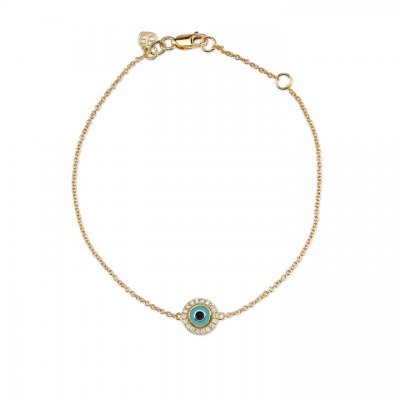 Gold & Diamond Small Enamel Evil Eye Bracelet