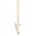 Gold & Diamond Extra Large Love Script Charm Necklace