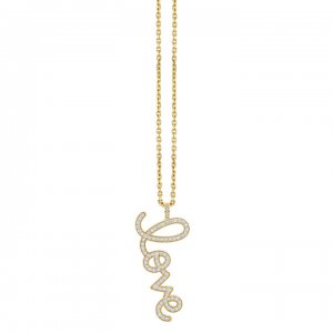 Gold & Diamond Extra Large Love Script Charm Necklace