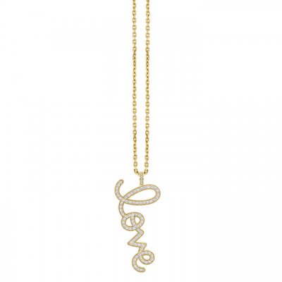 Gold & Diamond Extra Large Love Script Charm Necklace