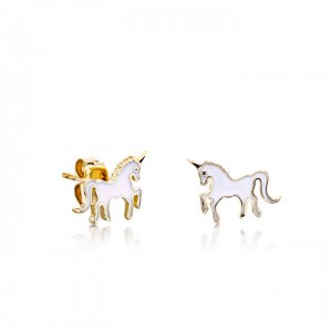 Gold Enamel Unicorn Stud