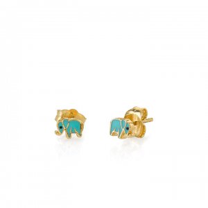 Gold & Enamel Mini Elephant Stud