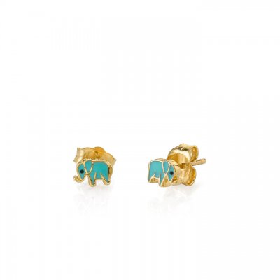 Gold & Enamel Mini Elephant Stud