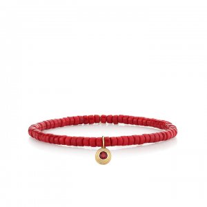 Gold & Ruby Fluted Charm on Red Heishi