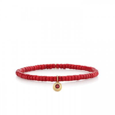 Gold & Ruby Fluted Charm on Red Heishi