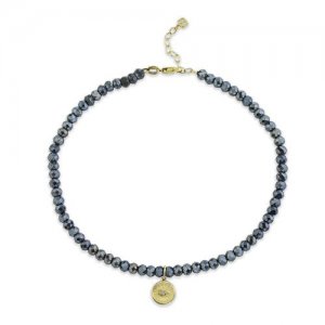 Gold & Diamond Evil Eye CoinMystic Black Spinel Anklet