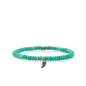 Men's Collection Mini Yellow Gold & Diamond Horn on Turquoise