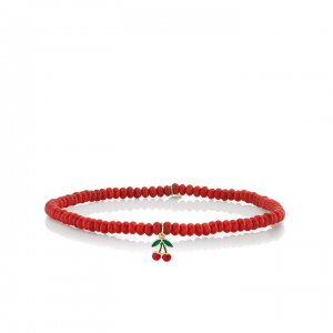 Gold & Enamel Tiny Cherry on Red Bamboo Coral