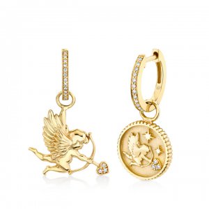 Gold & Diamond Mismatch Angel Earrings