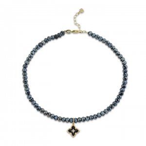 Gold & Diamond Mini Moroccan Flower Mystic Black Spinel Anklet