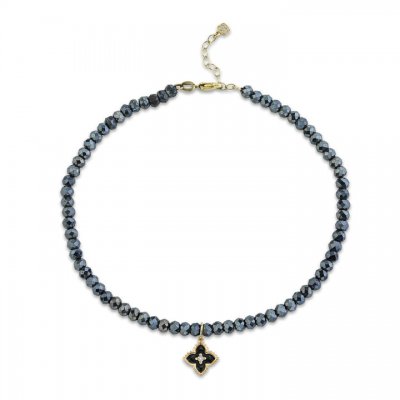 Gold & Diamond Mini Moroccan Flower Mystic Black Spinel Anklet