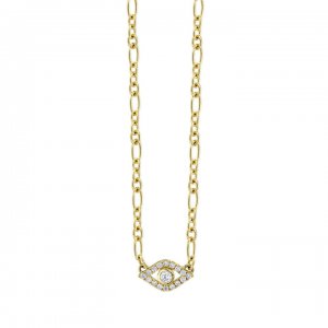 Gold & Diamond Extra Large Bezel Evil Eye Necklace