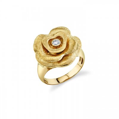 Gold & Diamond Bezel Rose Signet Ring