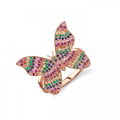 Gold & Rainbow Large Butterfly Ring