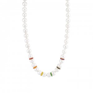 Gold & Rainbow Multi-Rondelle Pearl Necklace