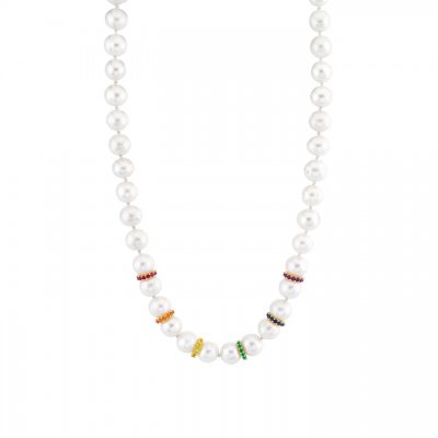 Gold & Rainbow Multi-Rondelle Pearl Necklace