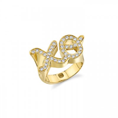 Gold & Diamond Large XO Signet Ring