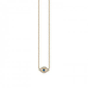 Gold & Diamond Mini Bezel Evil Eye Necklace